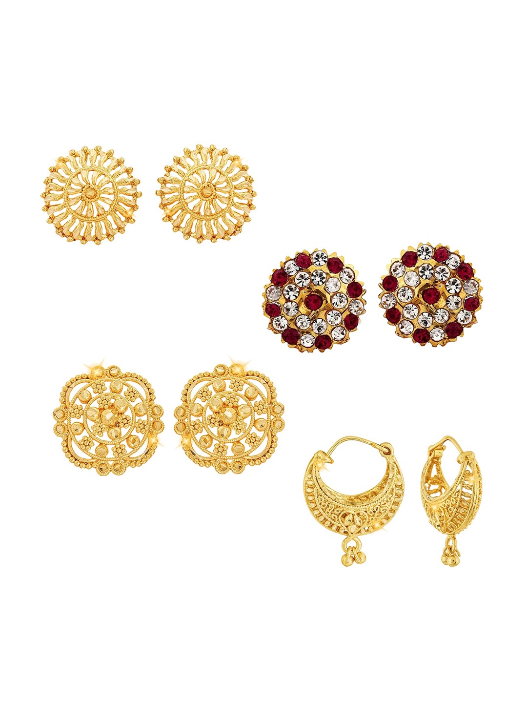 

Vighnaharta Set Of 4 Gold-Plated Floral Stud Earrings