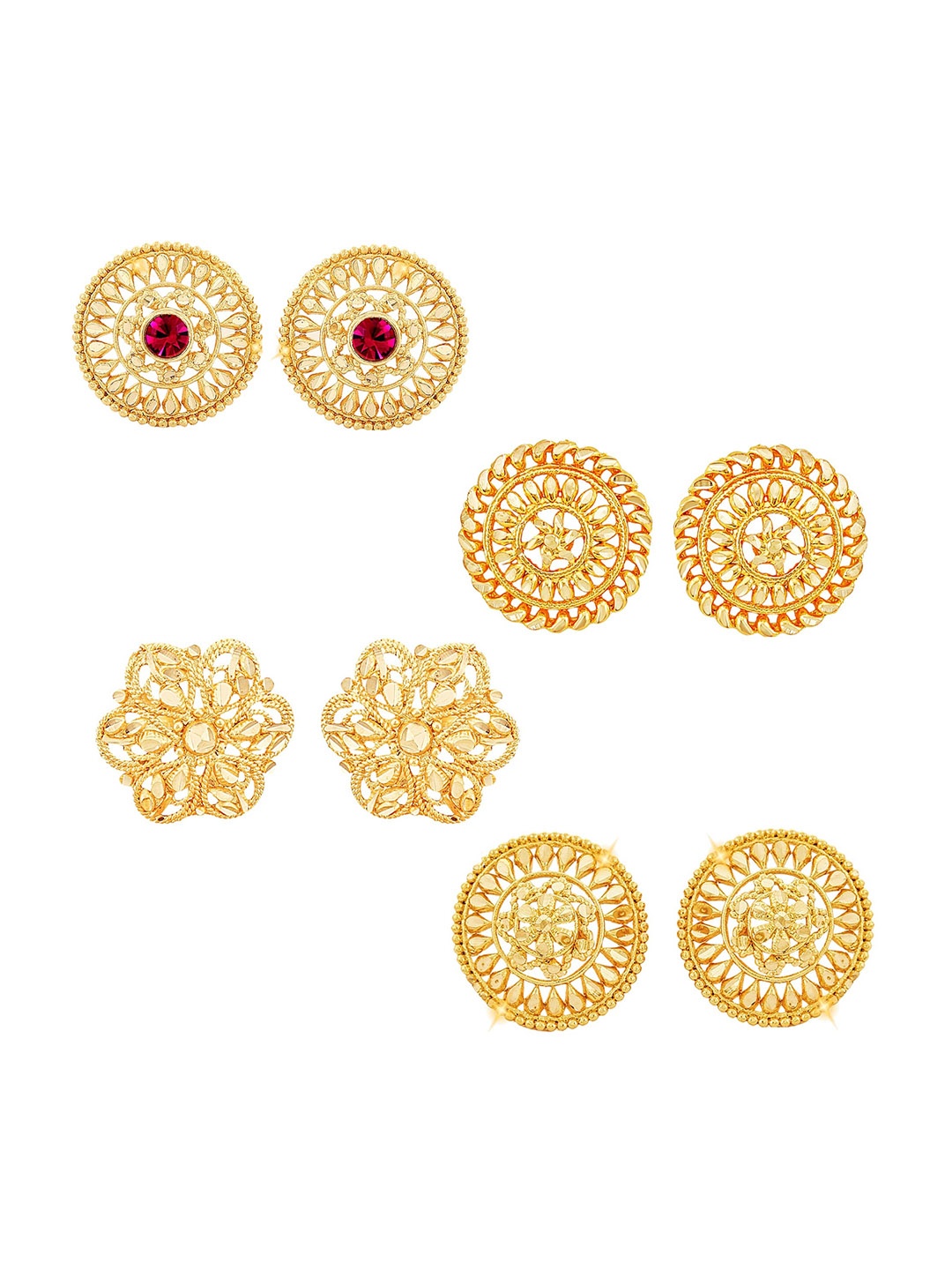 

Vighnaharta Pack Of 4 Floral Gold-Plated Studs Earrings