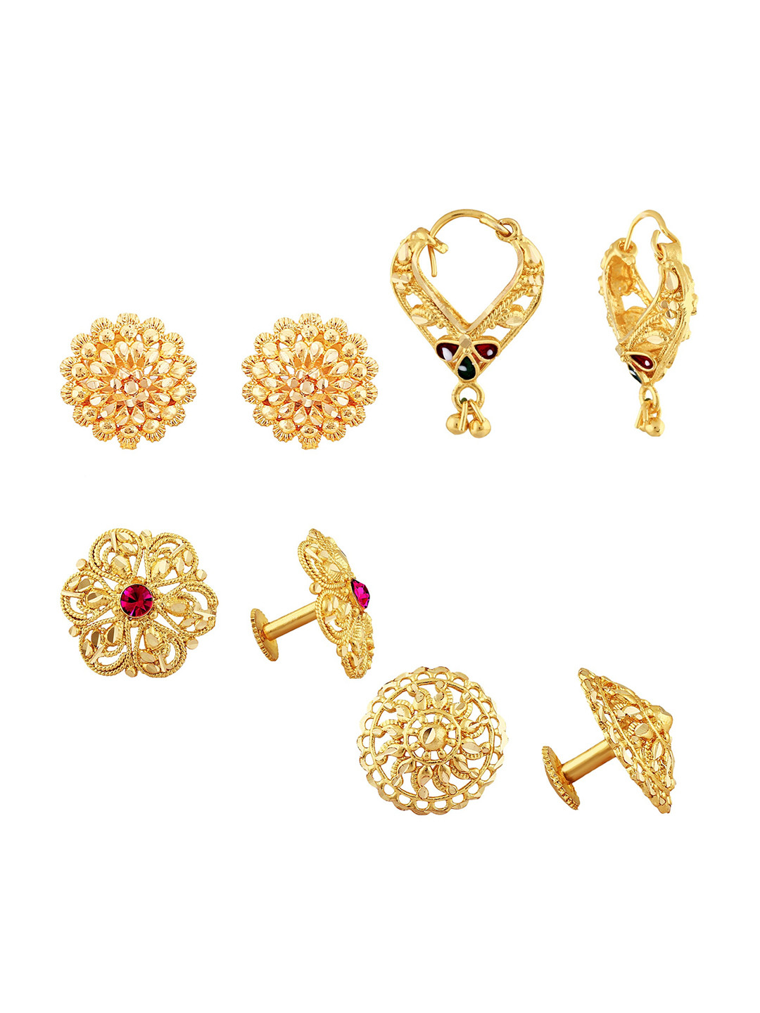 

Vighnaharta Set Of 4 Gold Plated Cubic Zirconia Floral Studs