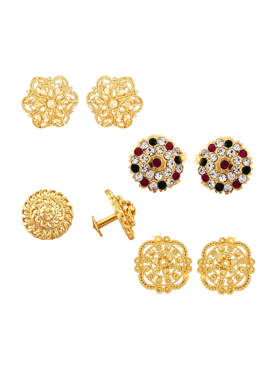 

Vighnaharta Set Of 4 Gold Plated Cubic Zirconia Floral Studs