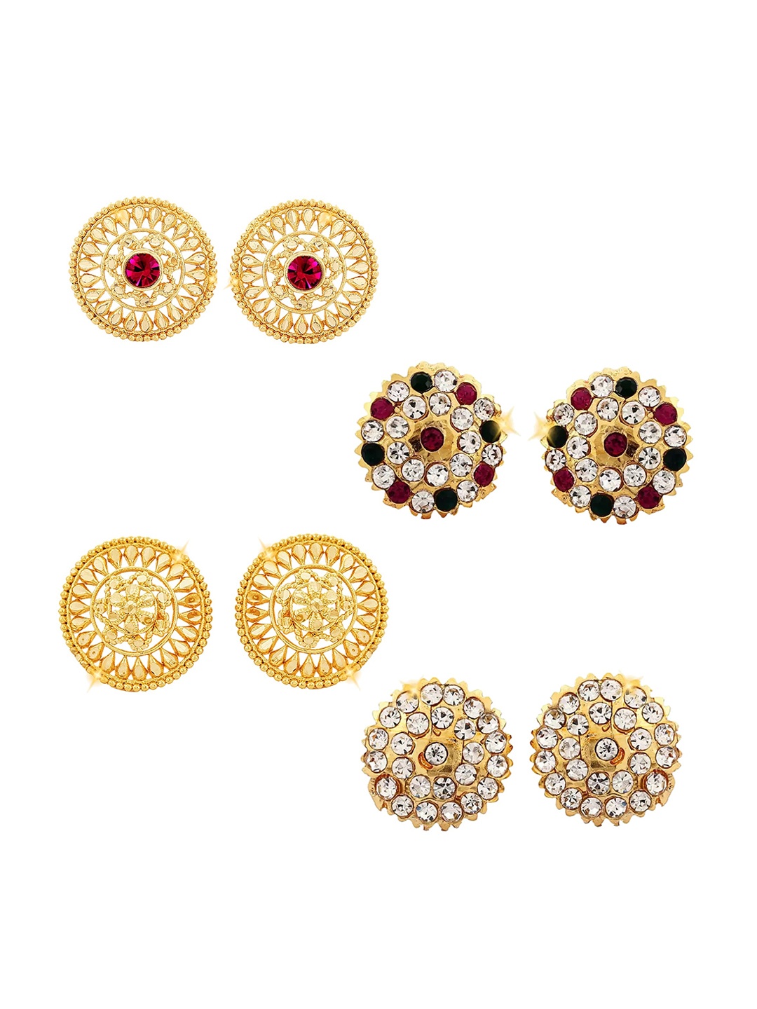 

Vighnaharta Set Of 4 Gold-Plated Floral Studs Earrings