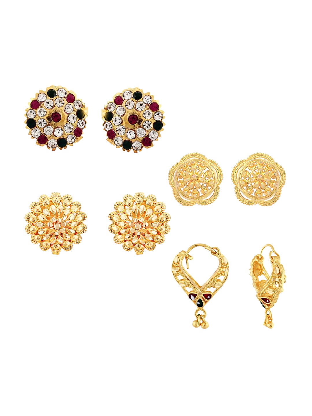 

Vighnaharta Pack Of 4 Floral Gold-Plated Studs Earrings