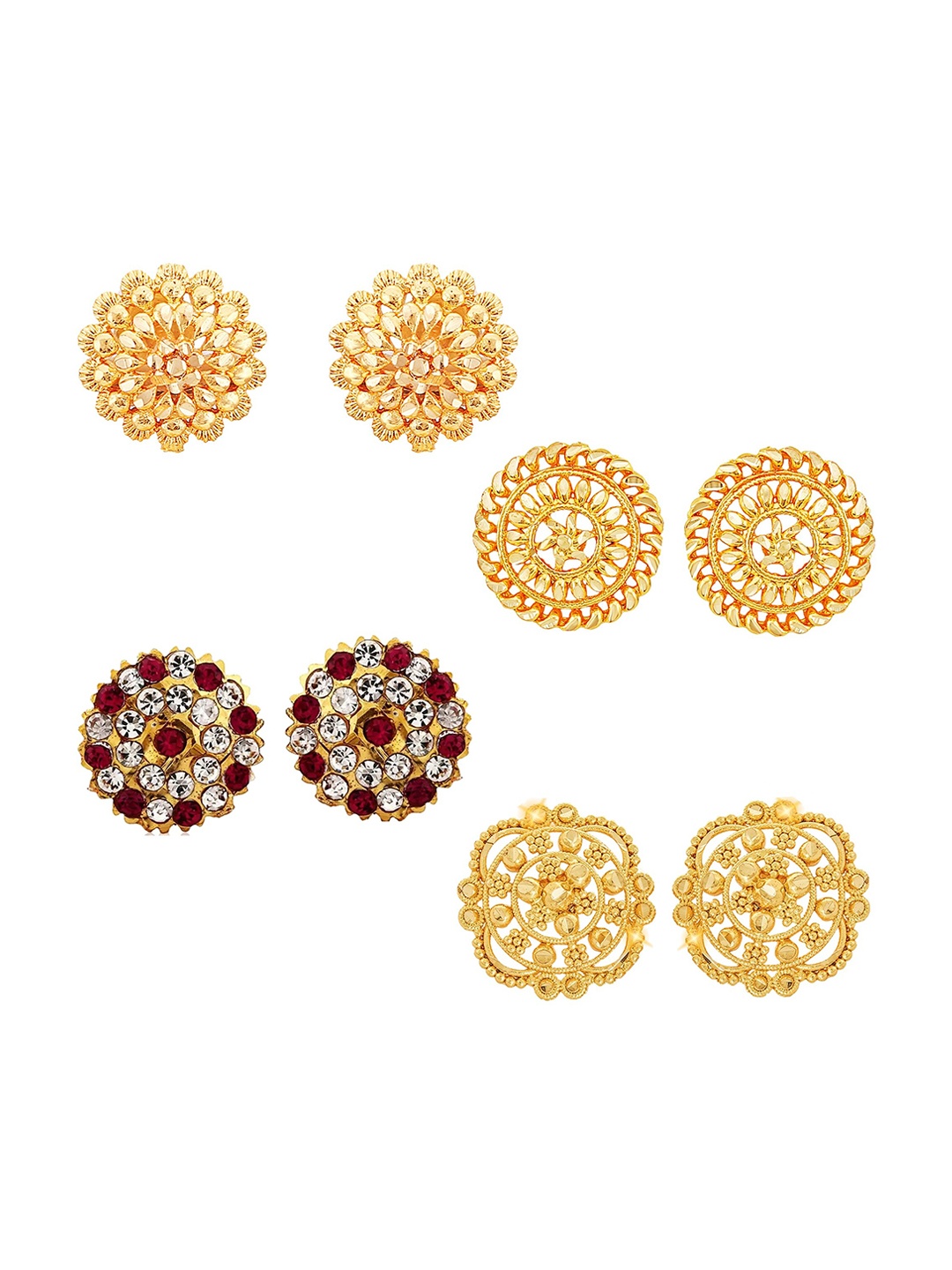 

Vighnaharta Set Of 4 Gold Plated Cubic Zirconia Floral Studs