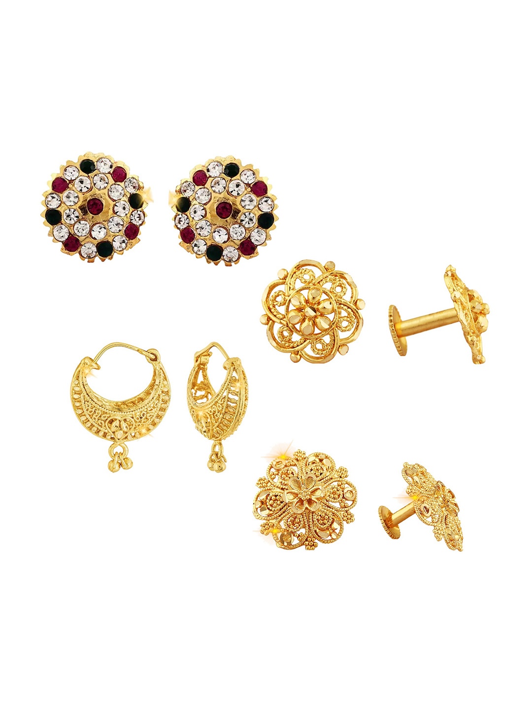 

Vighnaharta Pack Of 4 Floral Gold-Plated Studs Earrings