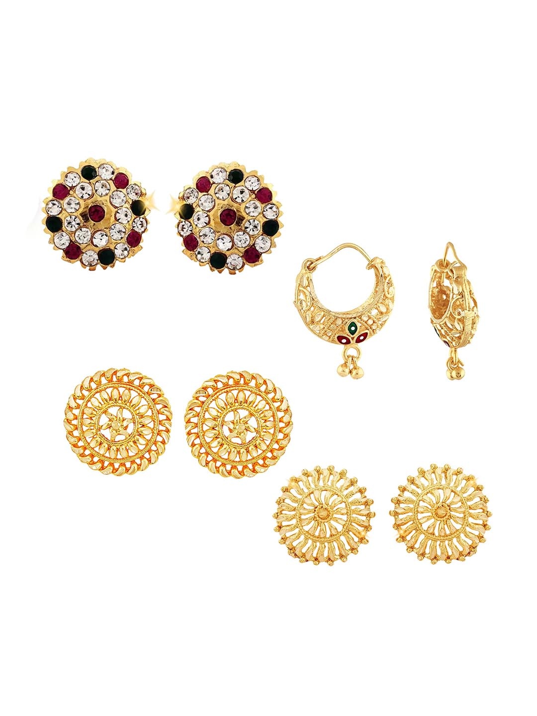

Vighnaharta Pack Of 4 Floral Gold-Plated Studs Earrings