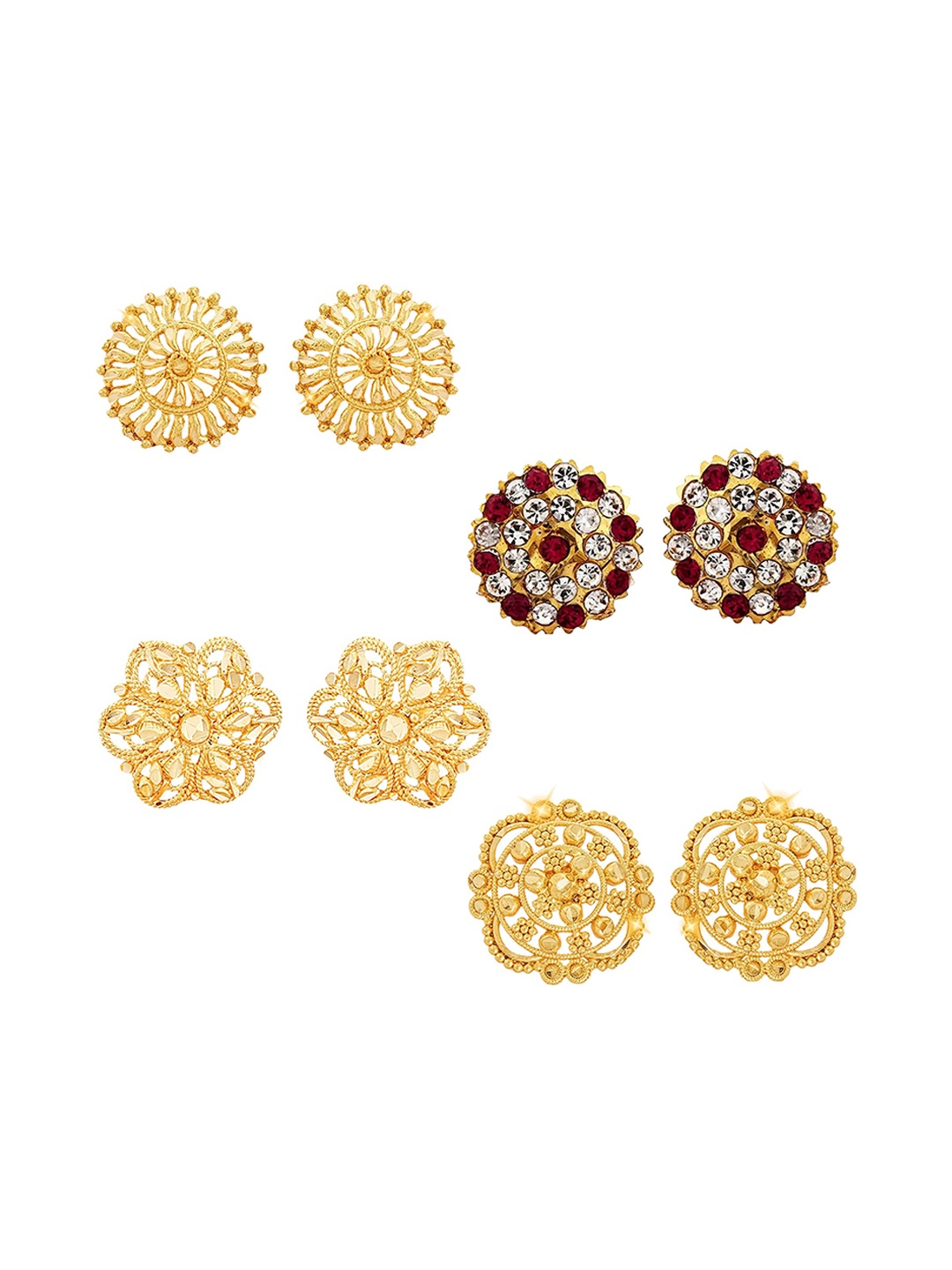 

Vighnaharta Pack Of 4 Floral Gold-Plated Studs Earrings