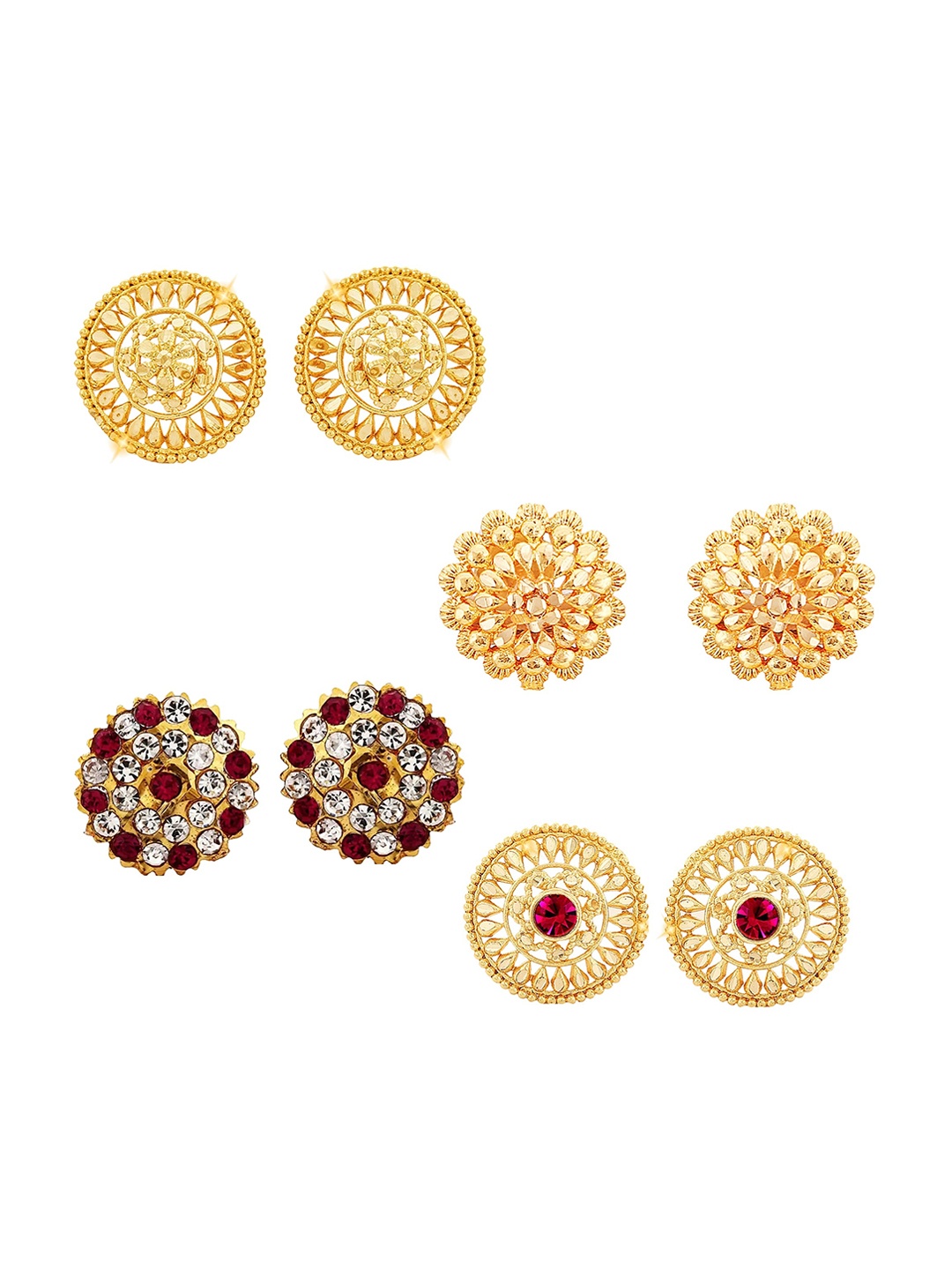 

Vighnaharta Set Of 4 Gold Plated Cubic Zirconia Floral Studs