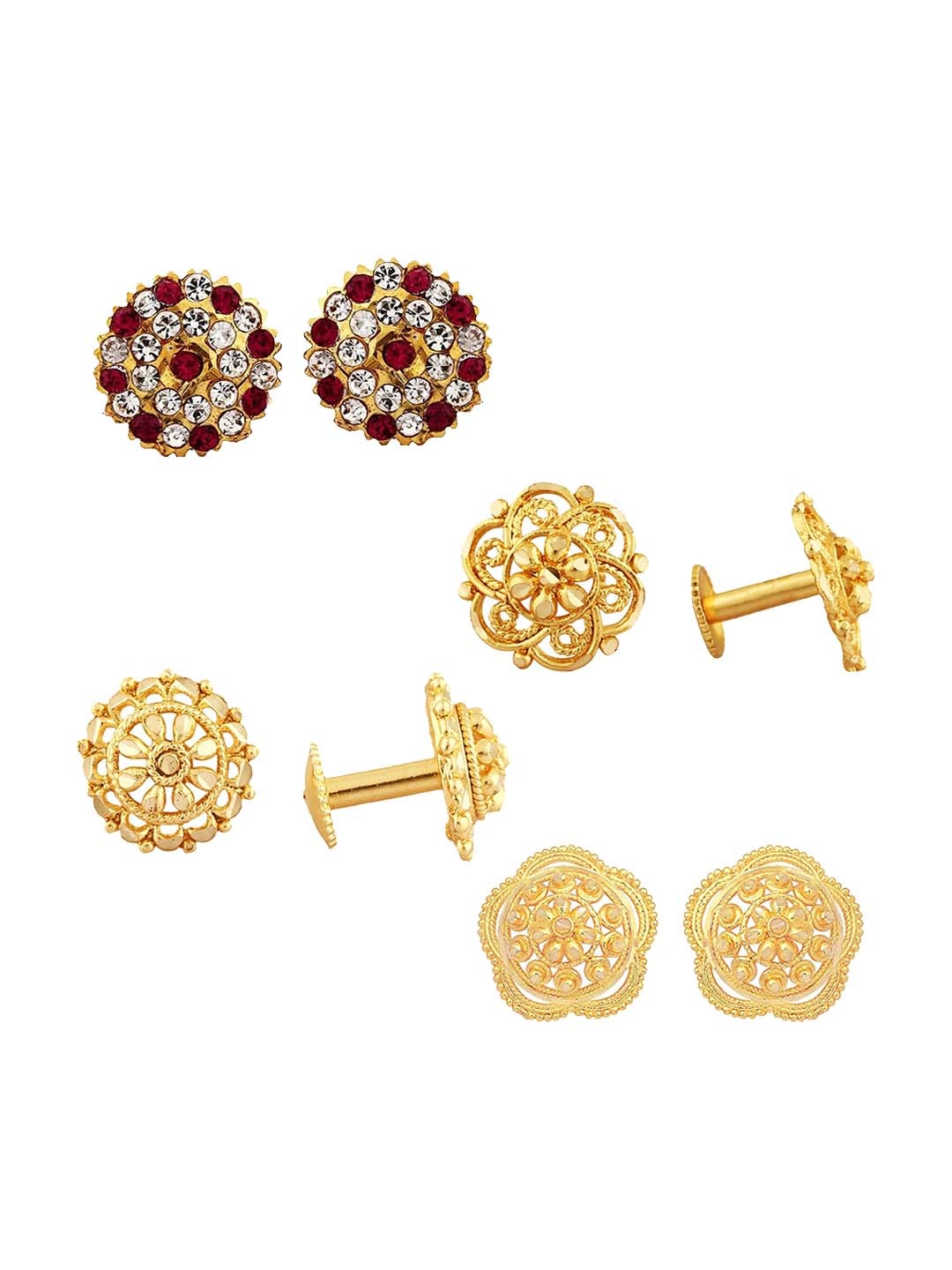 

Vighnaharta Set Of 4 Gold Plated Cubic Zirconia Floral Studs