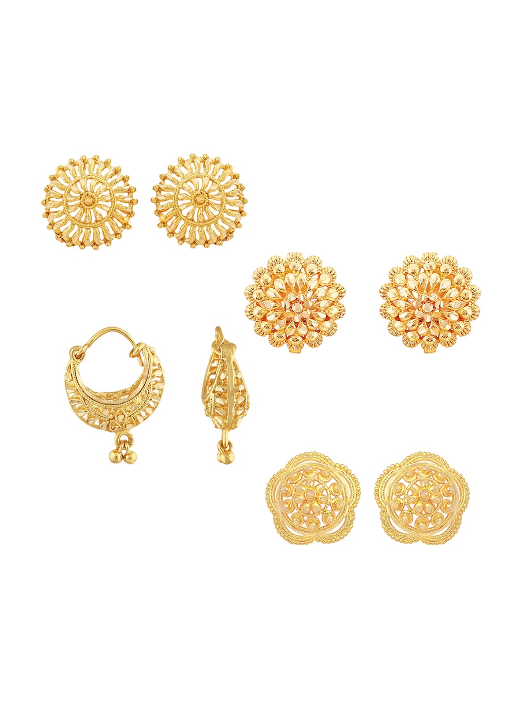 

Vighnaharta Set Of 4 Gold-Plated Floral Hoop Earrings