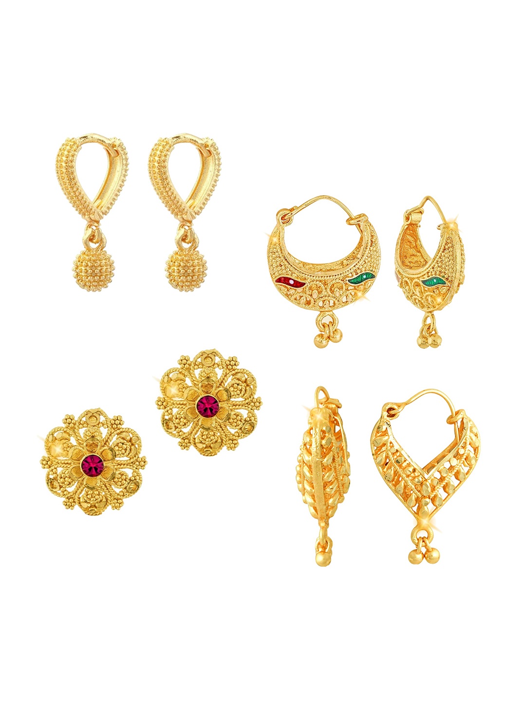 

Vighnaharta Pack Of 4 Floral Gold-Plated Drop Earrings