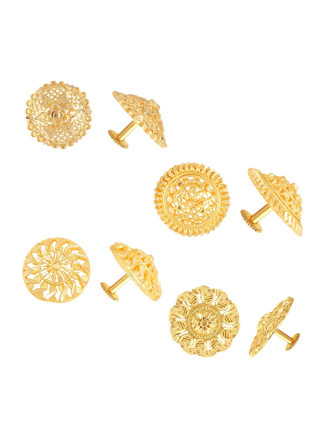 

Vighnaharta Pack Of 4 Floral Gold-Plated Studs Earrings