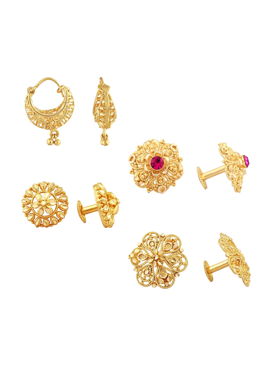 

Vighnaharta Pack Of 4 Floral Gold-Plated Studs Earrings