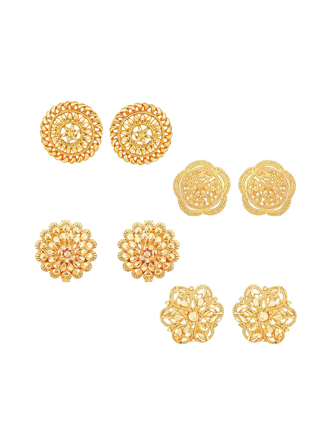 

Vighnaharta Pack Of 4 Floral Gold-Plated Studs Earrings