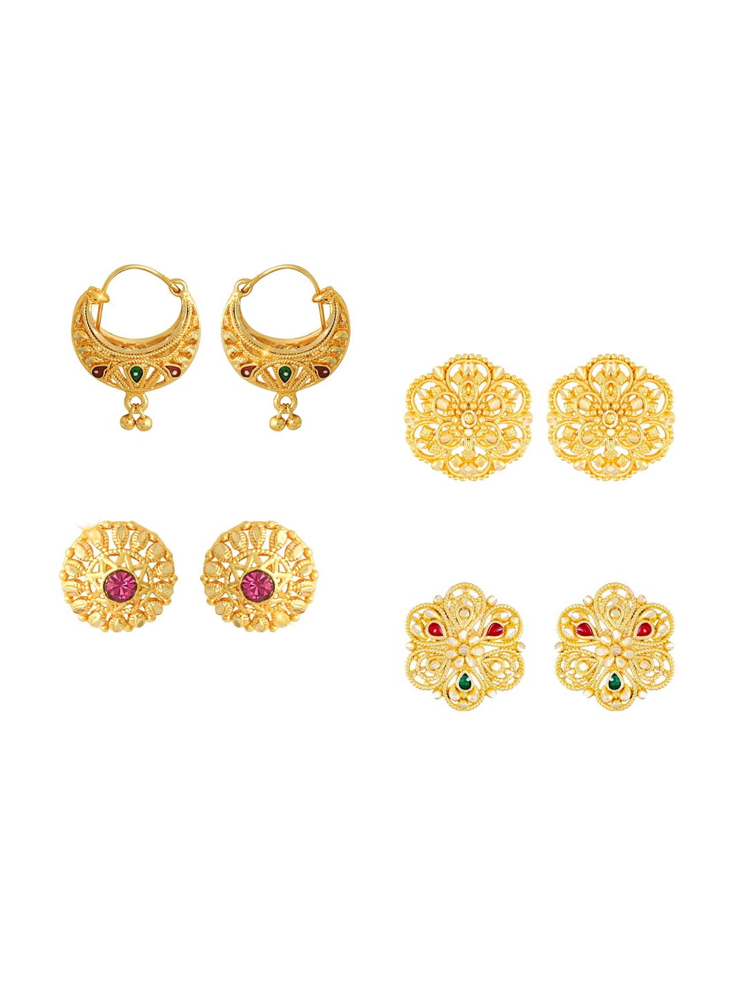 

Vighnaharta Pack Of 4 Floral Gold-Plated Studs Earrings