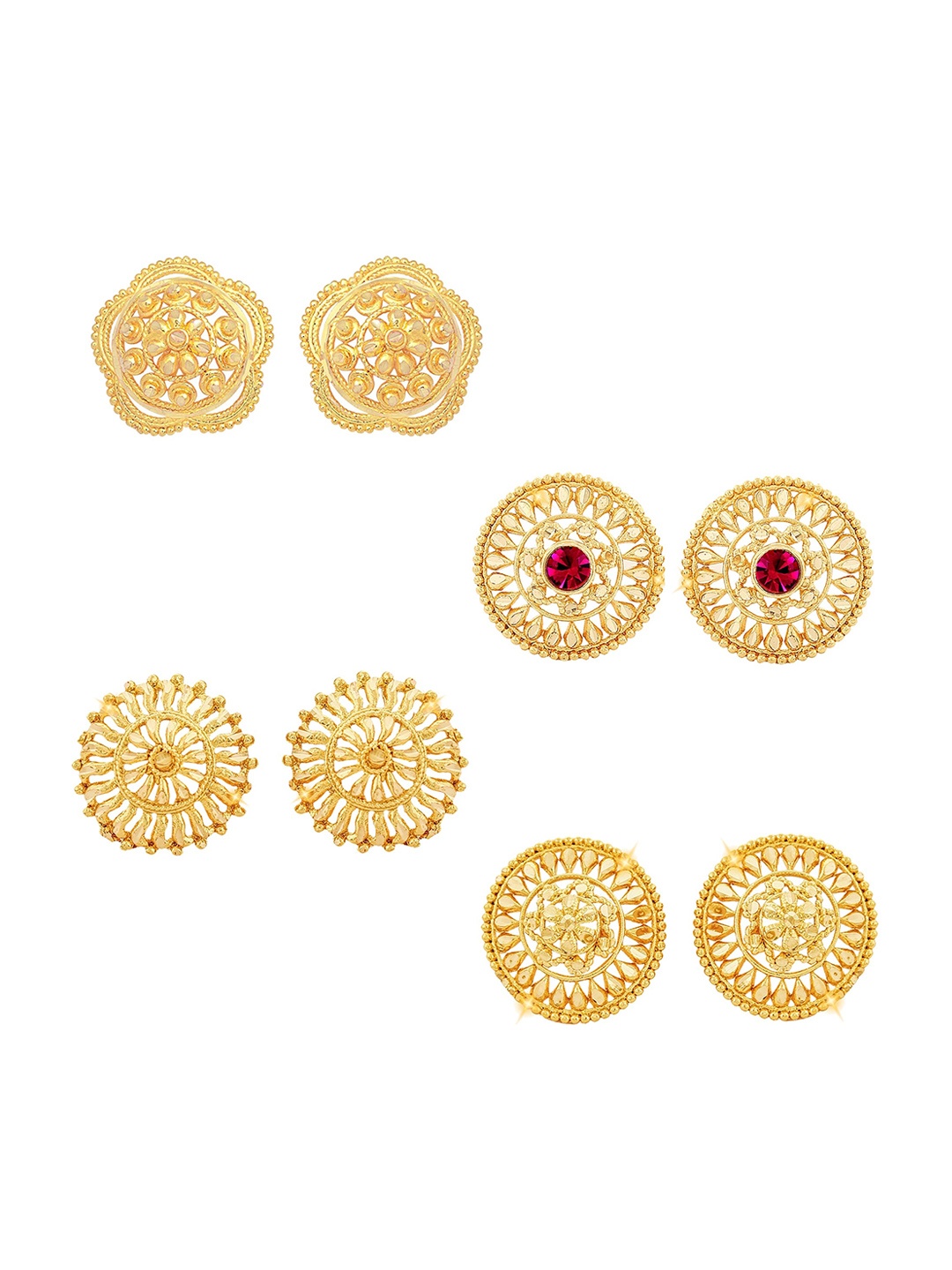 

Vighnaharta Set Of 4 Gold Plated Cubic Zirconia Floral Studs