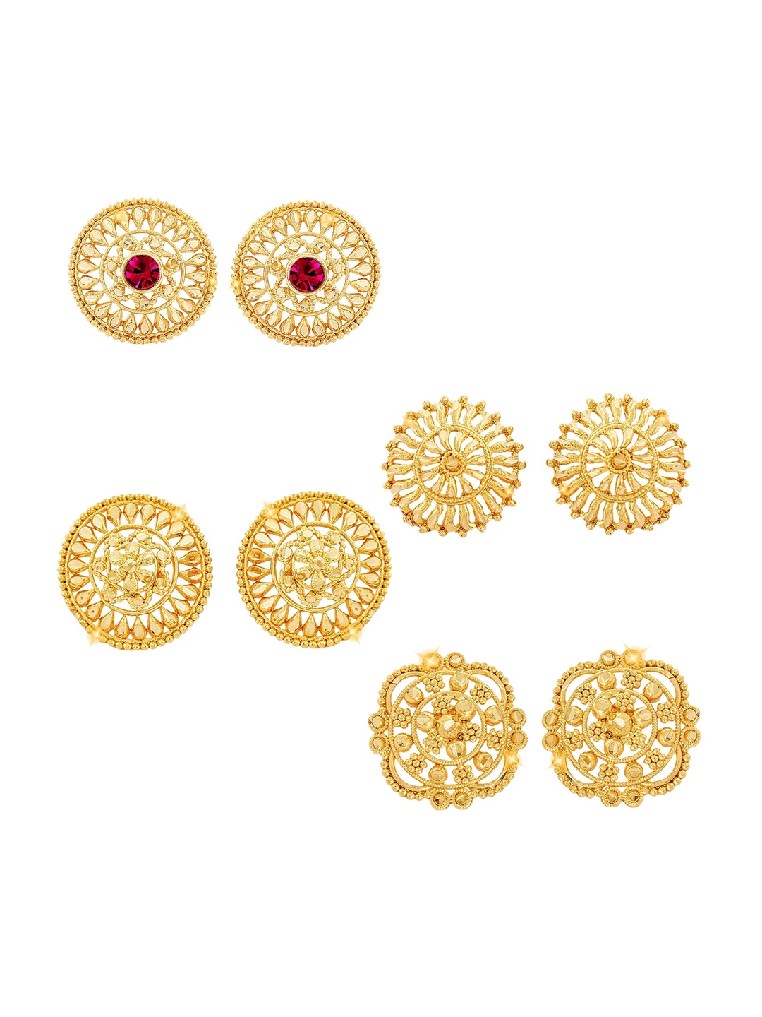 

Vighnaharta Set Of 4 Gold Plated Cubic Zirconia Floral Studs