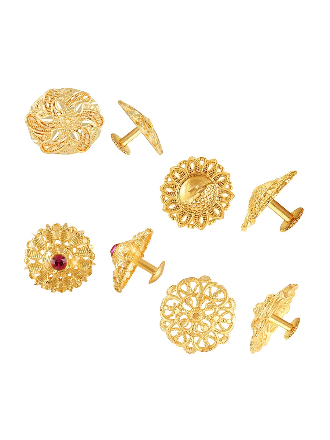 

Vighnaharta Pack Of 4 Floral Gold-Plated Studs Earrings