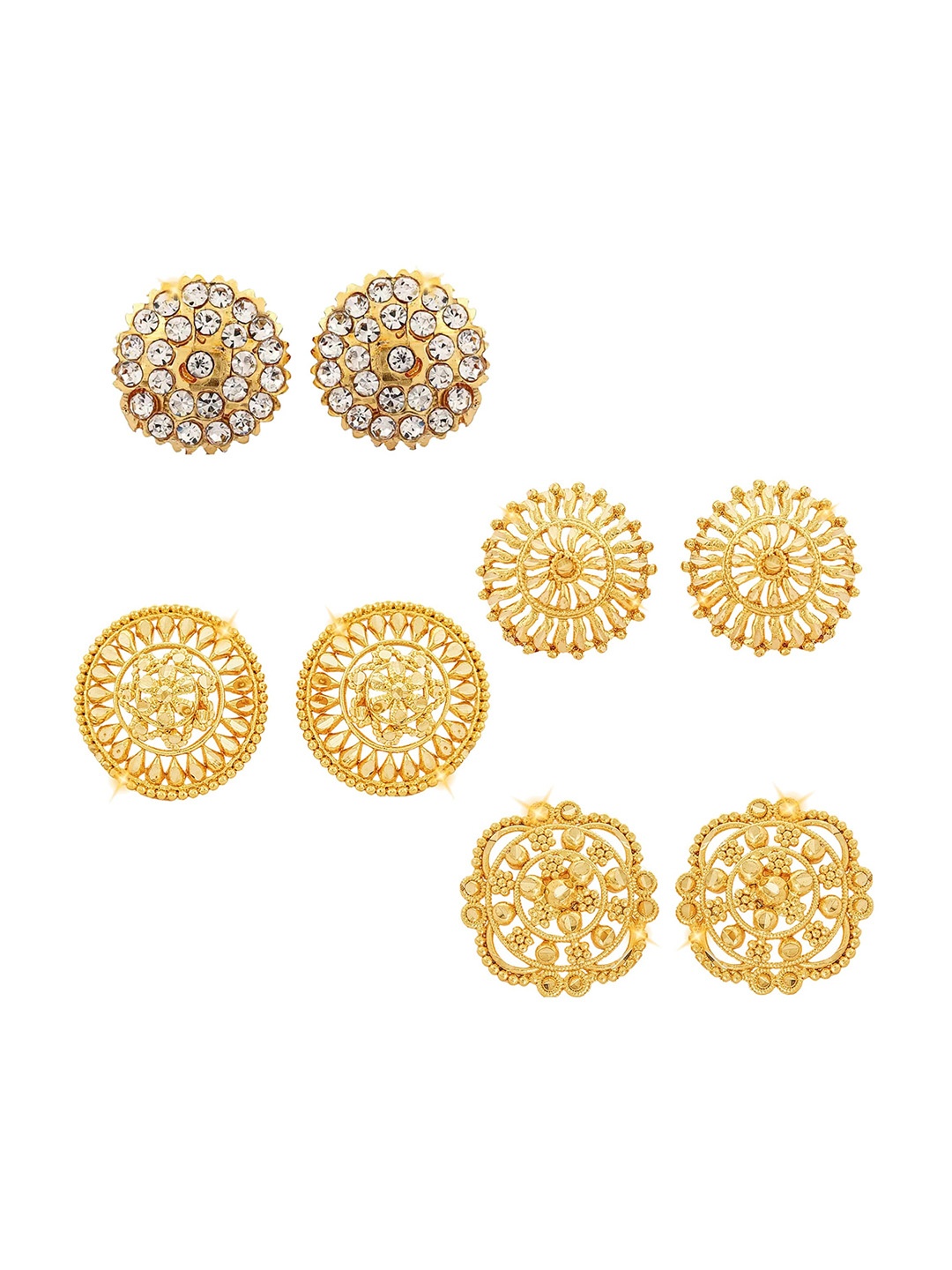 

Vighnaharta Set Of 4 Gold Plated Cubic Zirconia Floral Studs