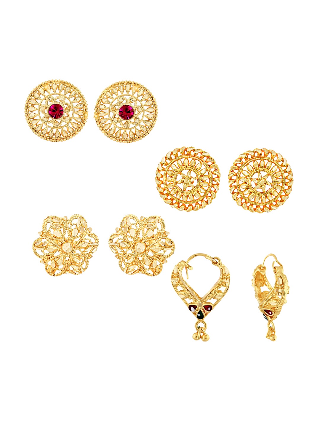 

Vighnaharta Set Of 4 Gold Plated Cubic Zirconia Floral Studs