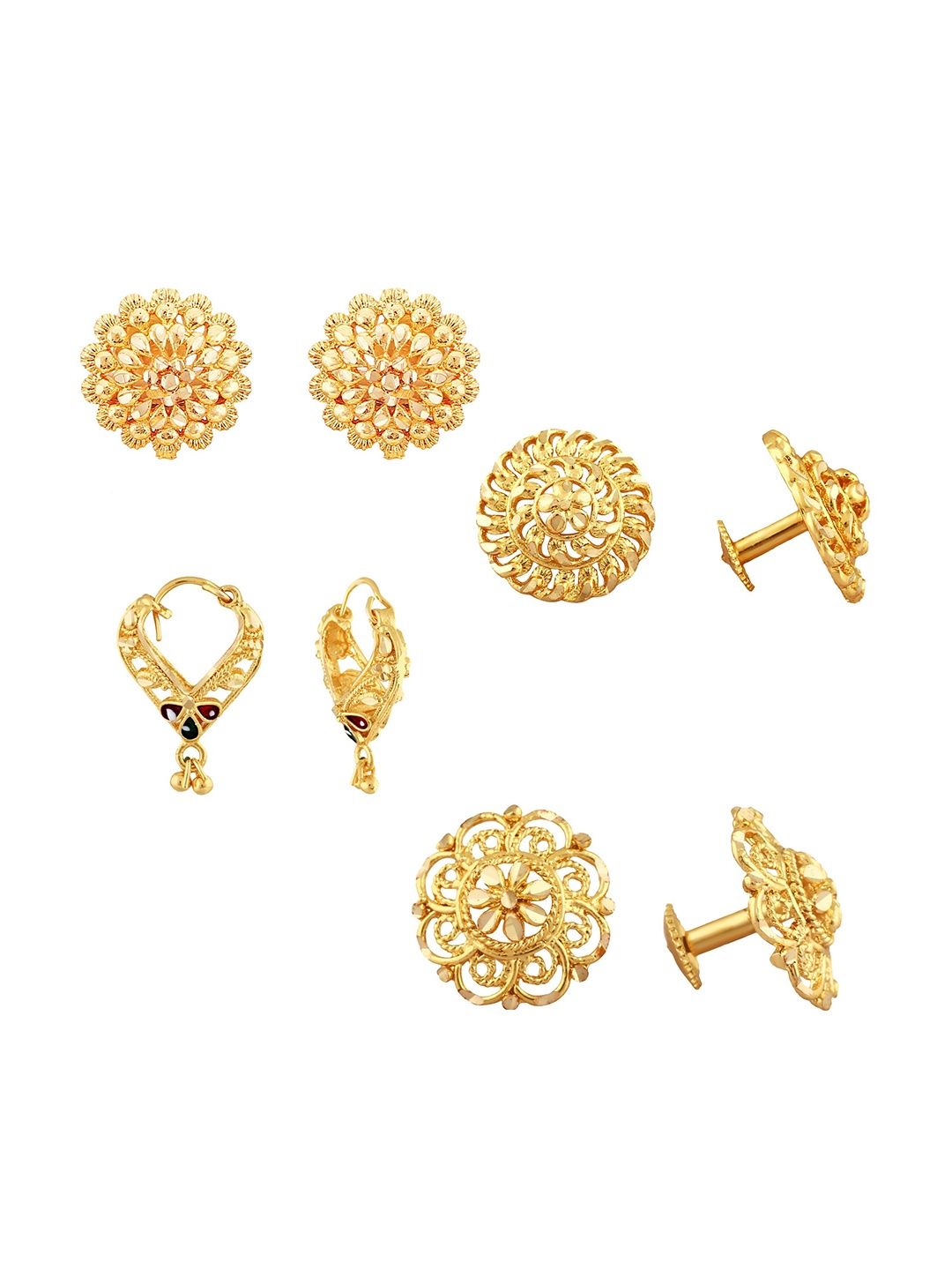 

Vighnaharta Set Of 4 Gold Plated Floral Studs