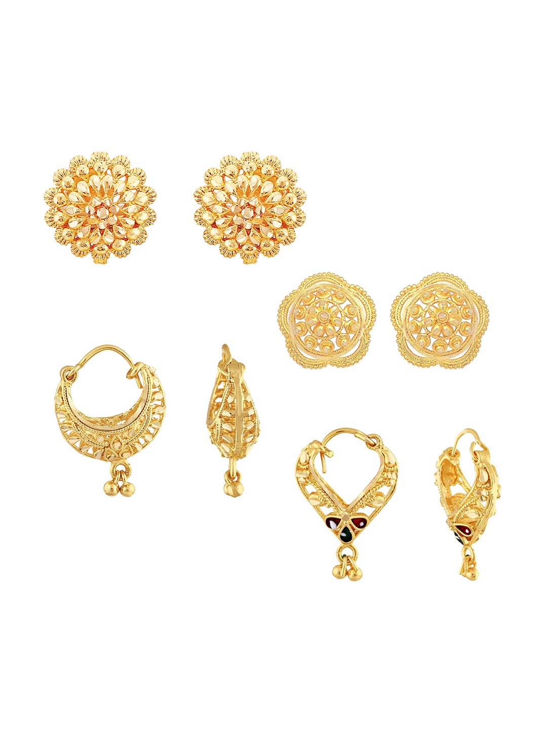 

Vighnaharta Set Of 4 Gold Plated Floral Studs