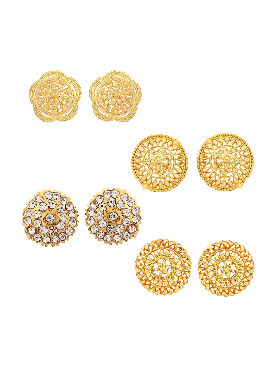 

Vighnaharta Pack Of 4 Floral Gold-Plated Studs Earrings