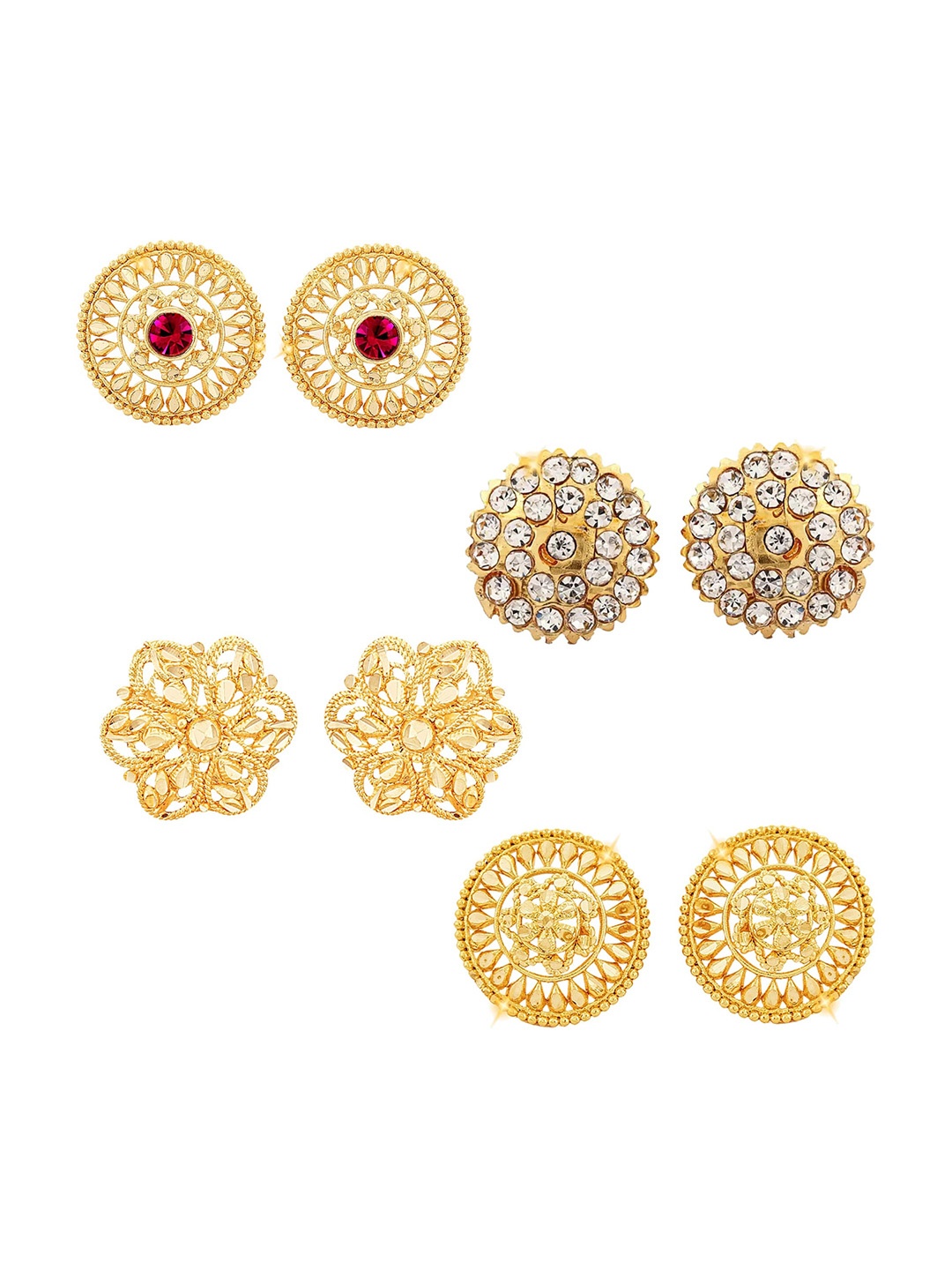 

Vighnaharta Pack Of 4 Floral Gold-Plated Studs Earrings