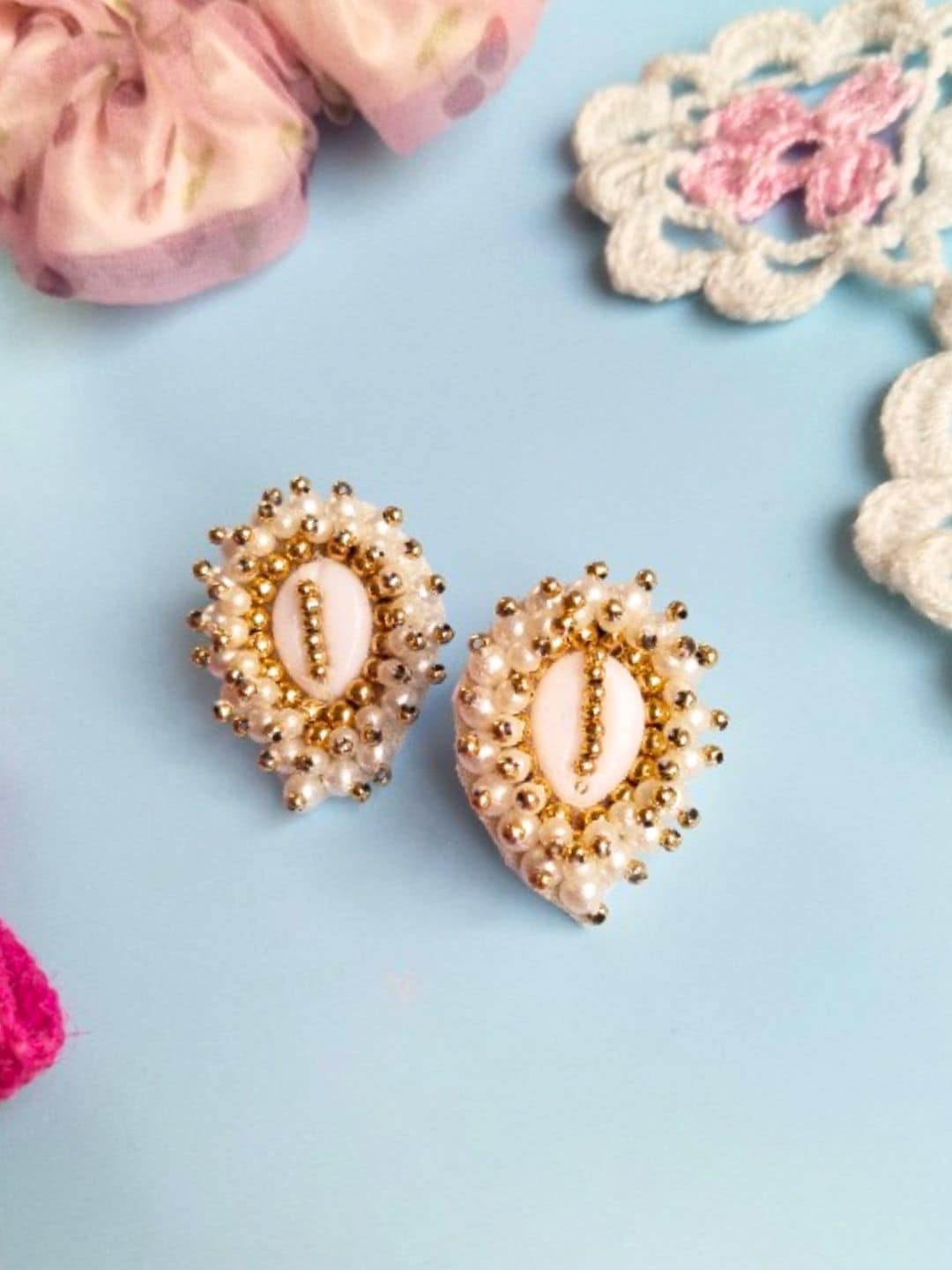 

DressBerry White Beaded Bohemian Stud Earrings, Off white
