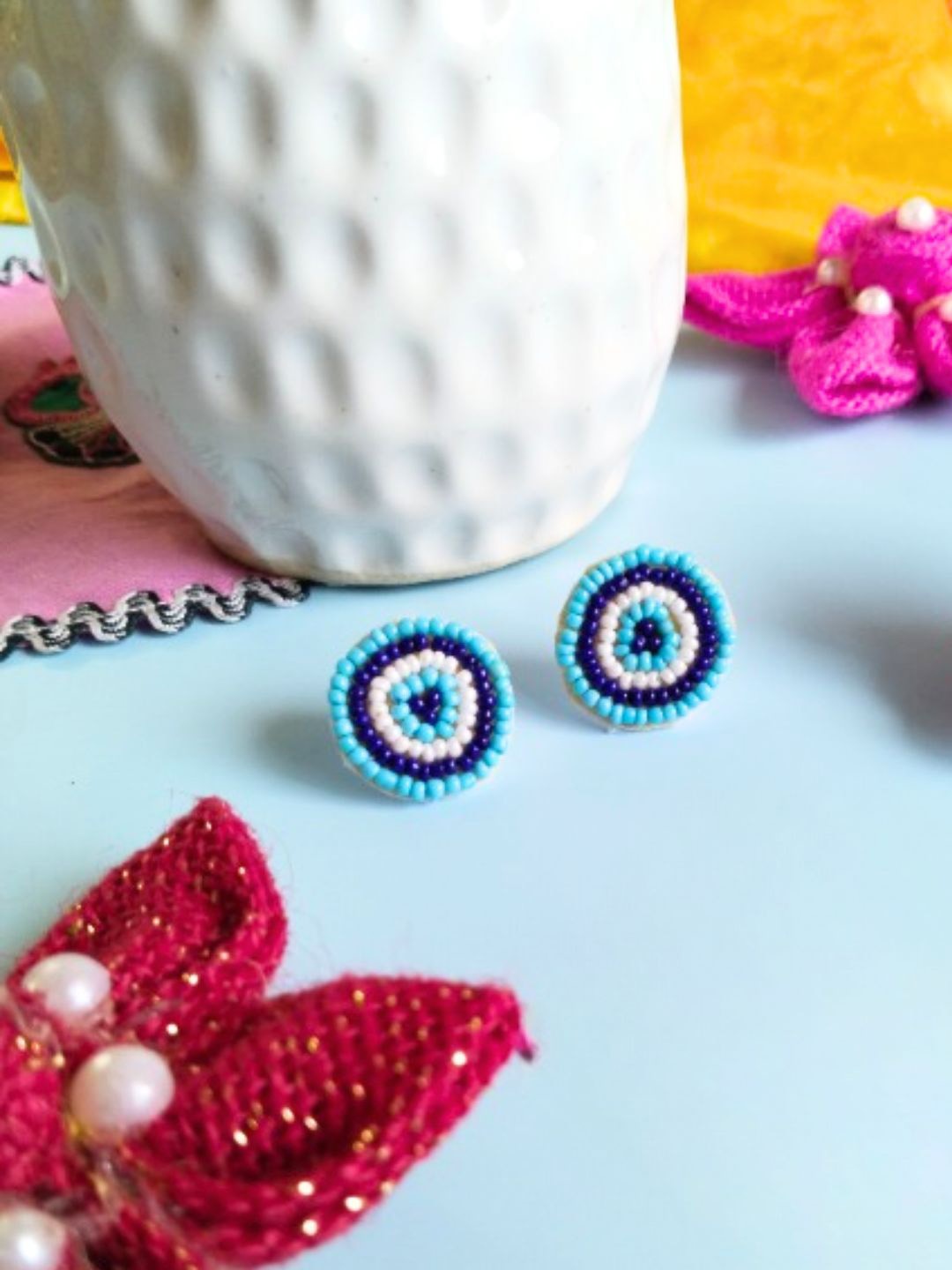 

DressBerry Blue Beaded Bohemian Evil Eye Stud Earrings