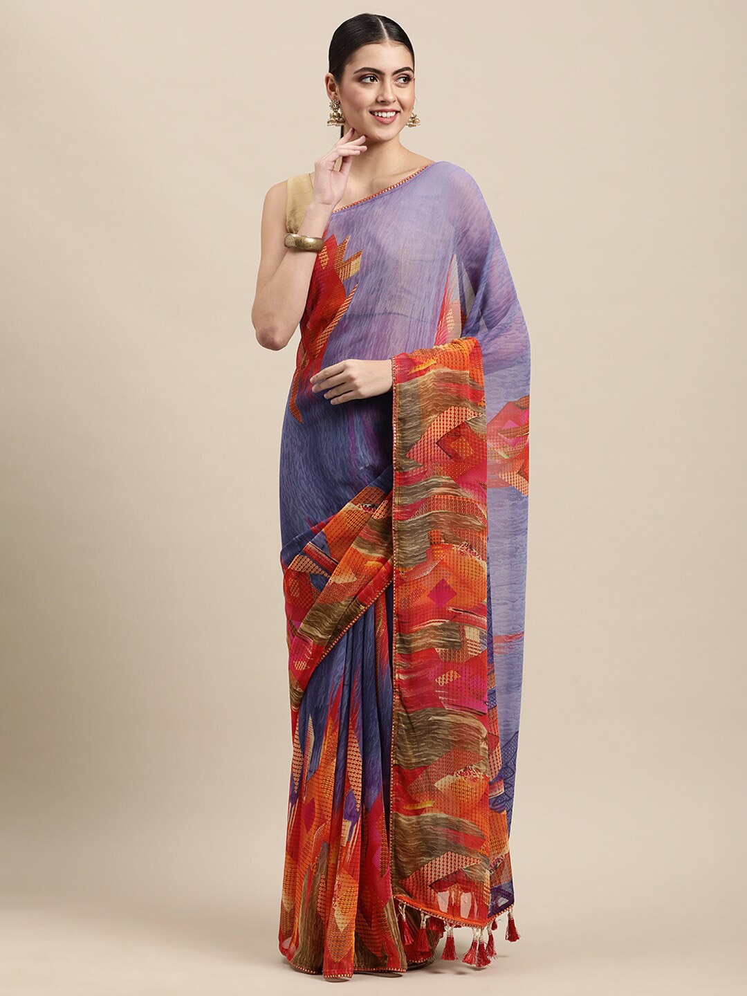 

Rekha Maniyar Sequinned Pure Georgette Saree, Purple