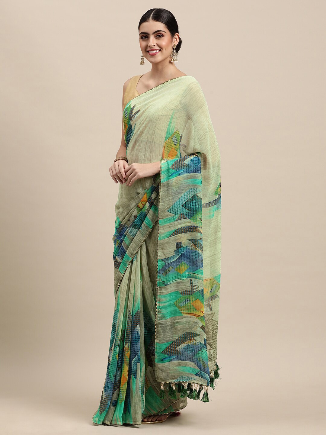 

Rekha Maniyar Sequinned Pure Georgette Saree, Green