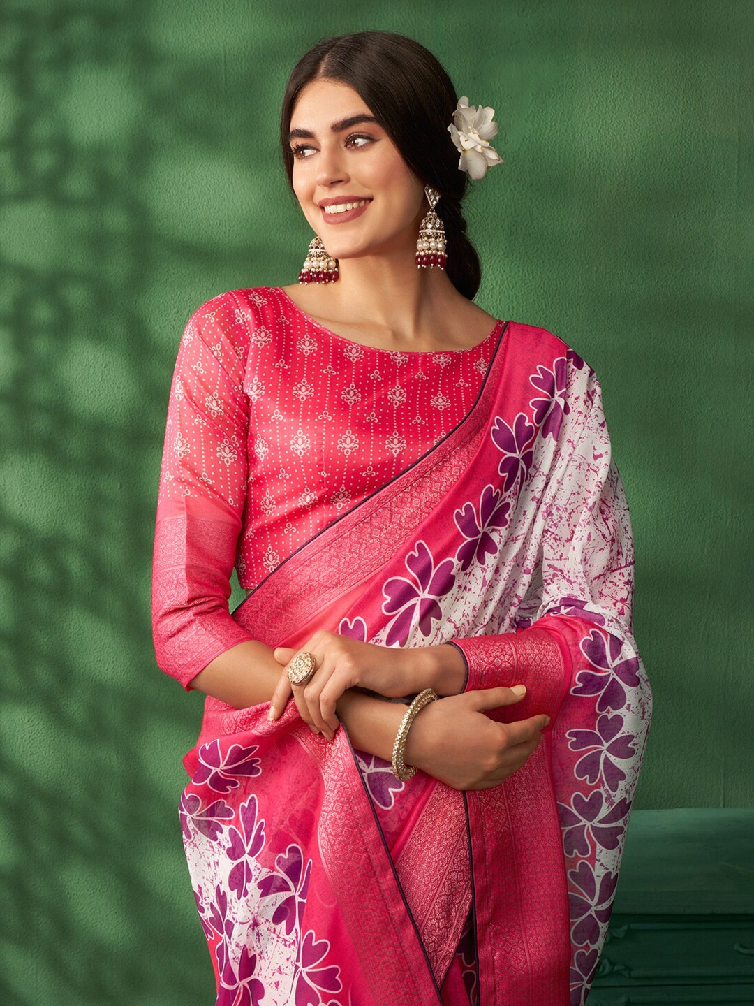 

Sangria Tie & Dye Dyed Zari Coimbatore Cotton Saree, Pink