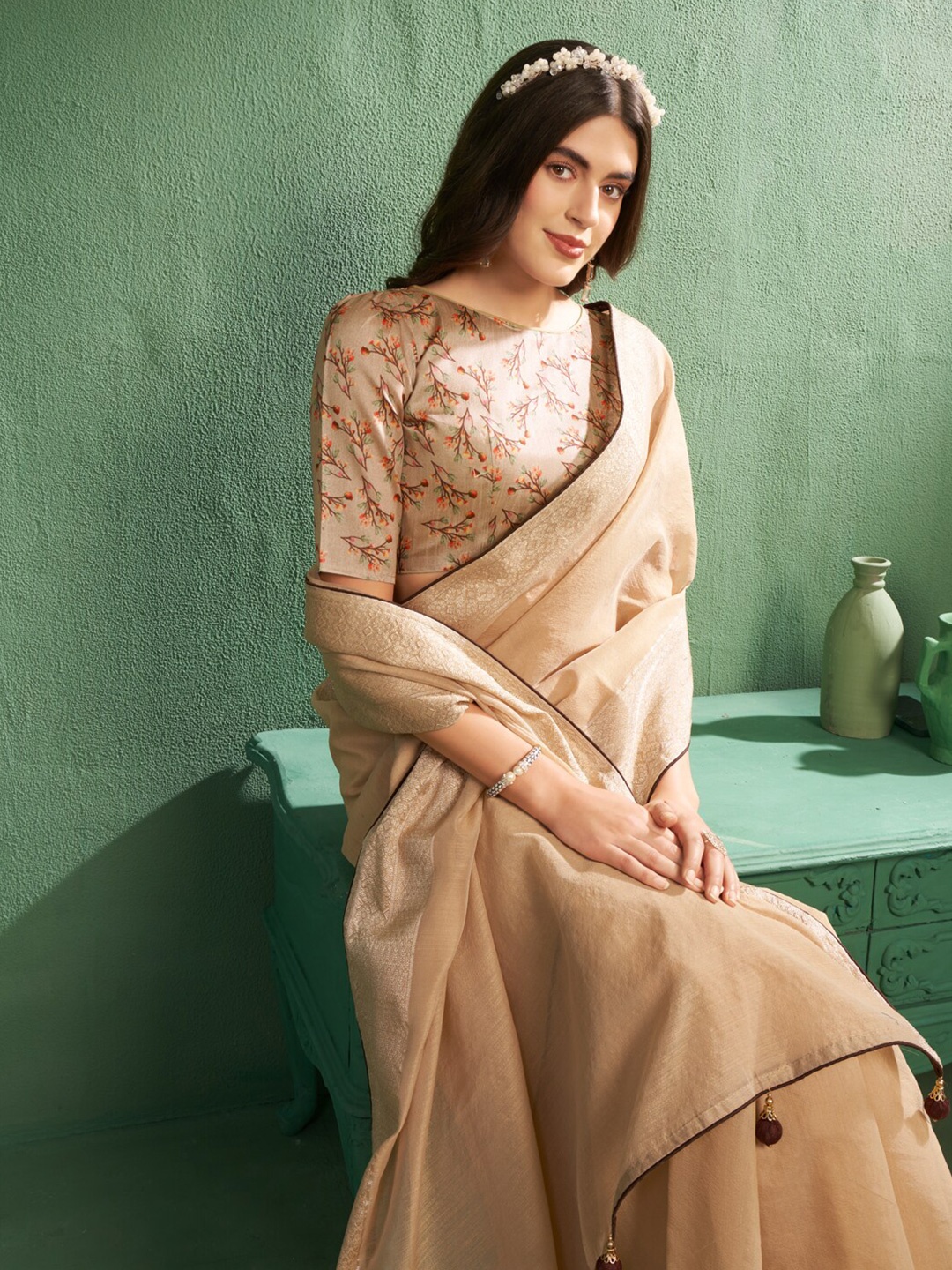 

Sangria Coimbatore Zari Cotton Zari Saree, Beige