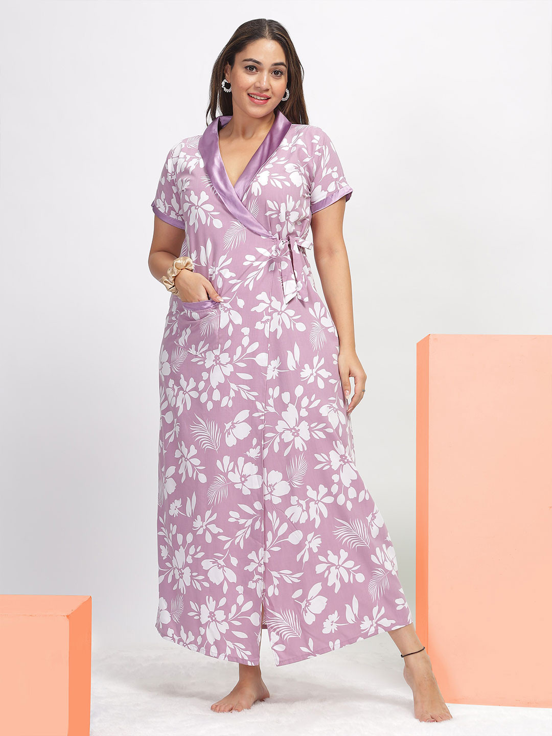 

9shines Label Printed Maxi Nightdress, Purple