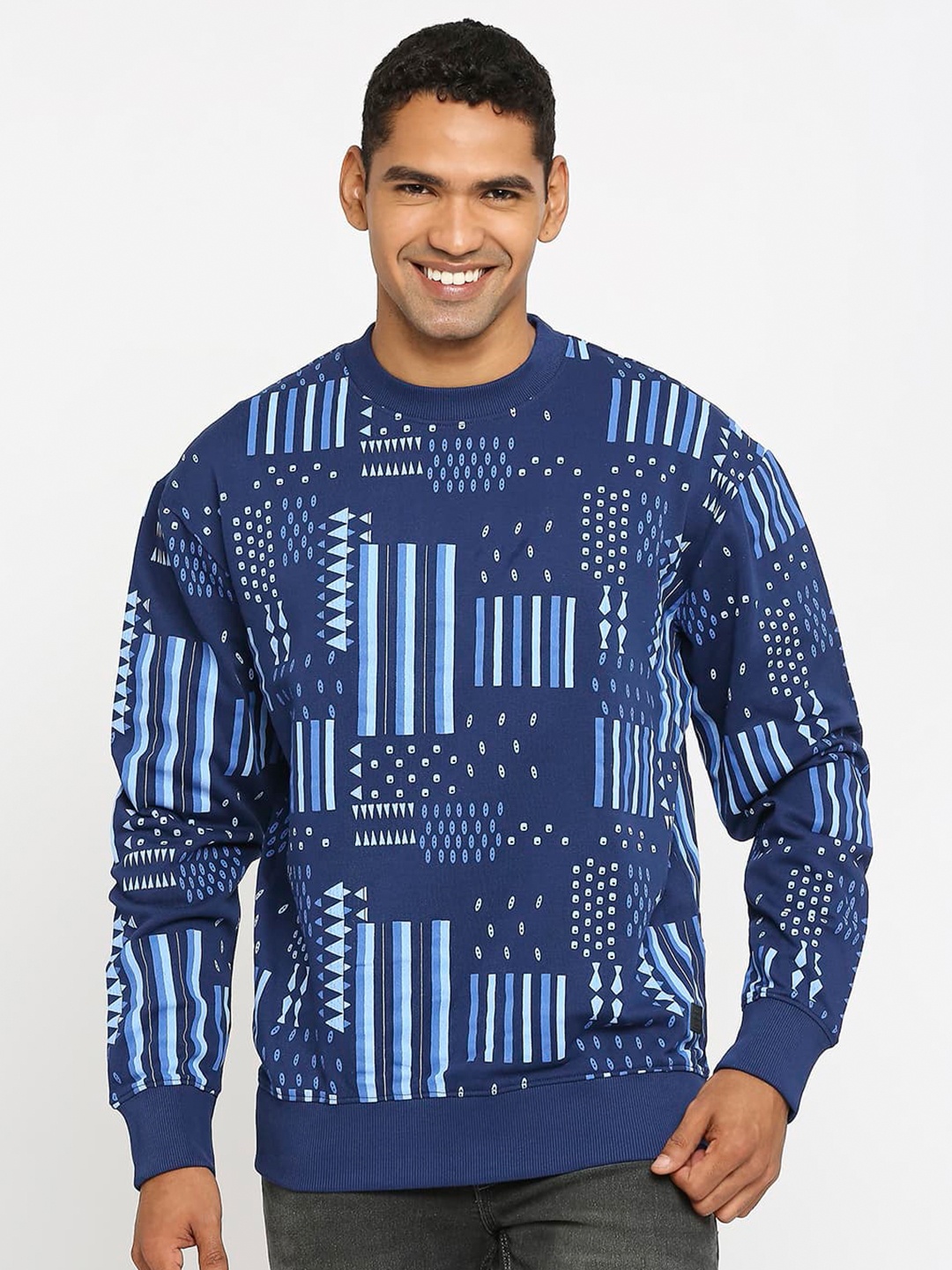 

Basics Printed Cotton Pullover Sweatshirt, Blue