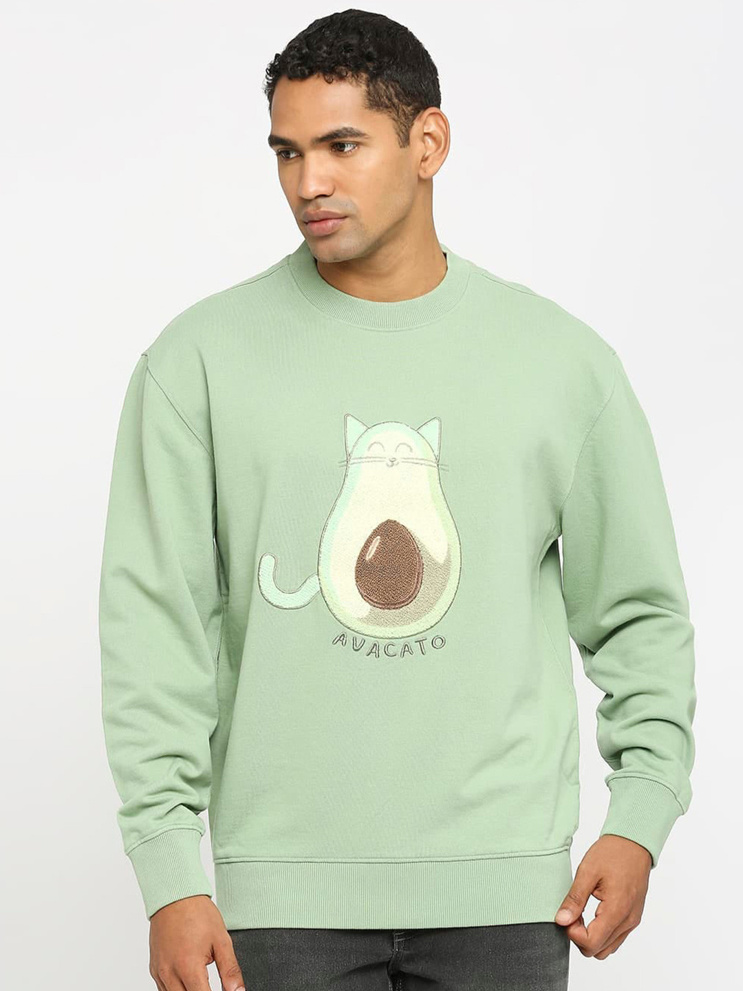 

Basics Comfort Fit Embroidered Cotton Pullover Sweatshirt, Green