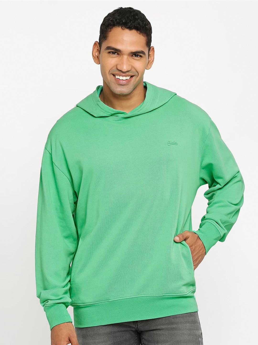 

Basics Hooded Cotton Pullover Sweatshirt, Green