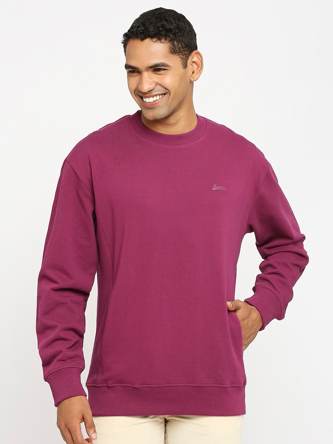 

Basics Round Neck Cotton Comfort Fit Sweatshirt, Purple