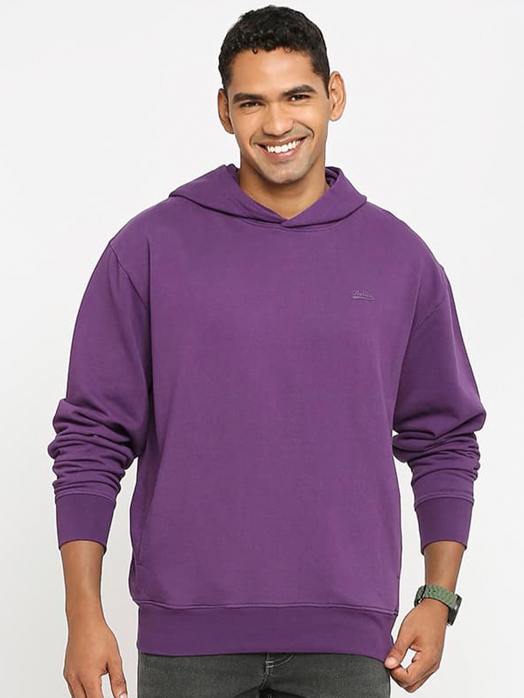 

Basics Comfort Fit Non Brushed Fleece Hooded Cotton Pullover Sweatshirt, Purple