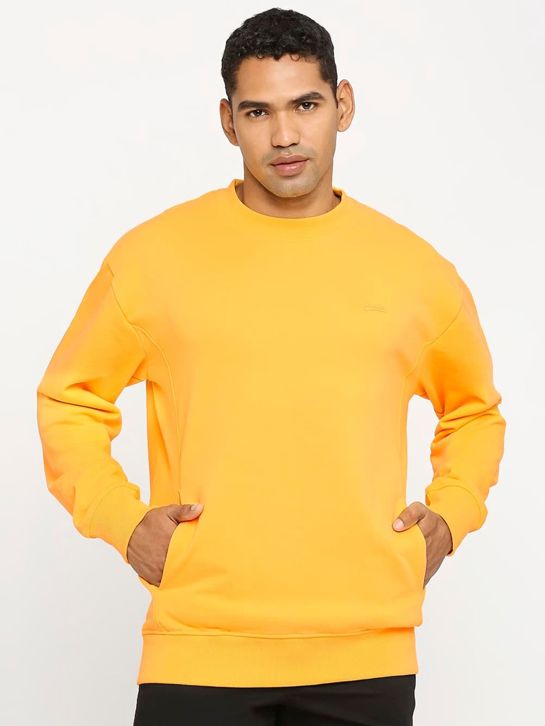 

Basics Comfort Fit Non Brushed Fleece Cotton Pullover Sweatshirt, Yellow