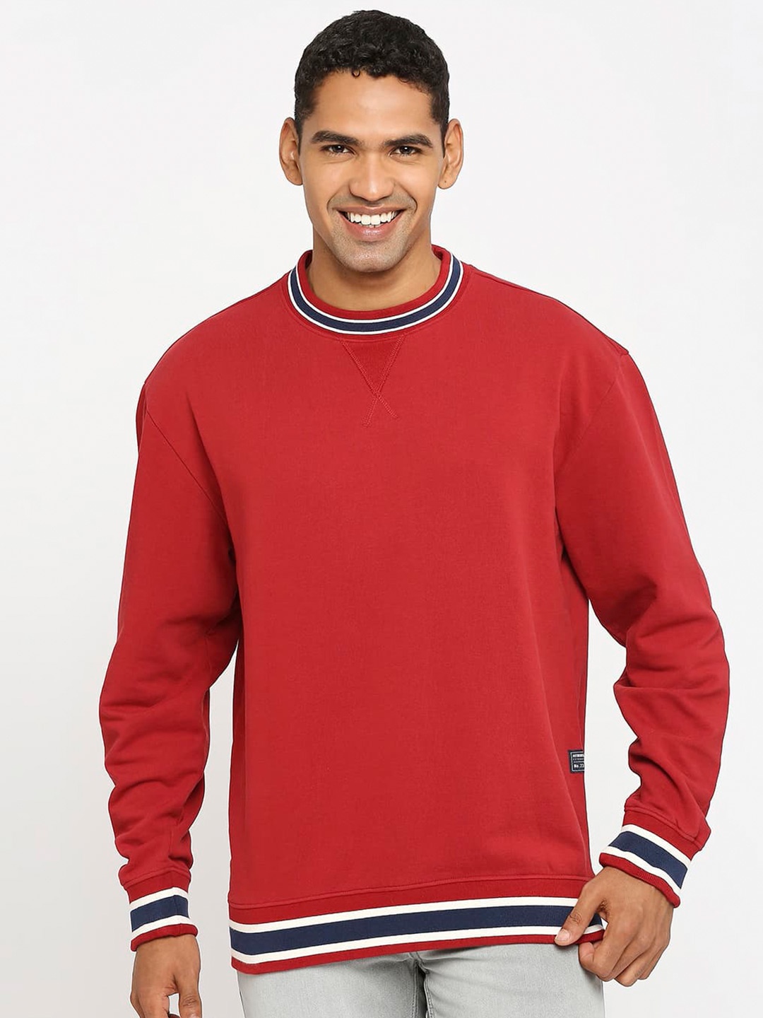 

Basics Karanda Round Neck Cotton Comfort Fit Pullover, Red