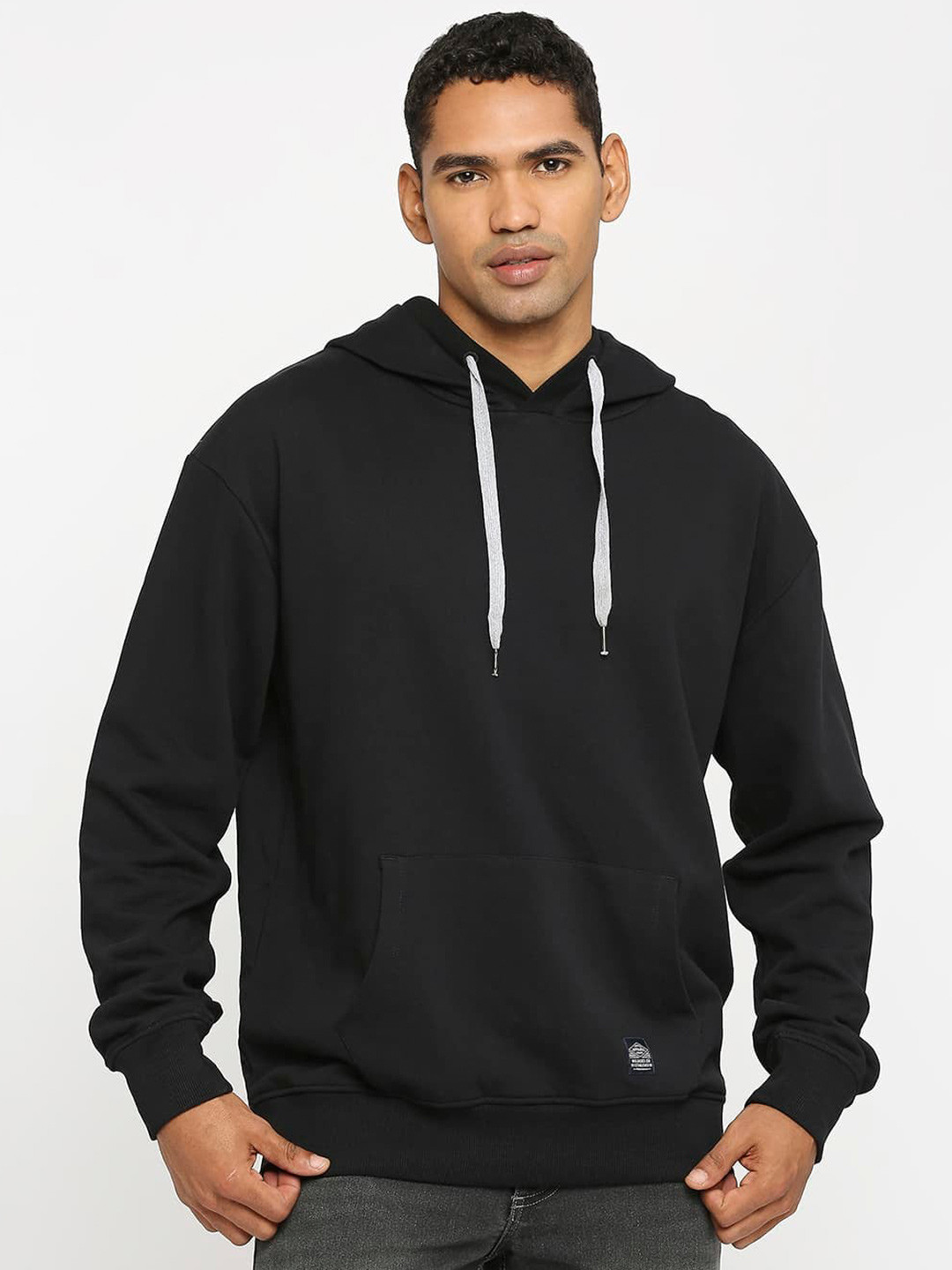 

Basics Comfort Fi Non Brushed Fleece Cotton Hood Pullover Sweatshirt, Black
