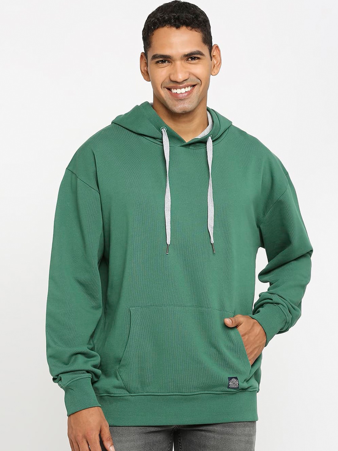 

Basics Comfort Fit Non Brushed Fleece Hooded Cotton Pullover Sweatshirt, Green