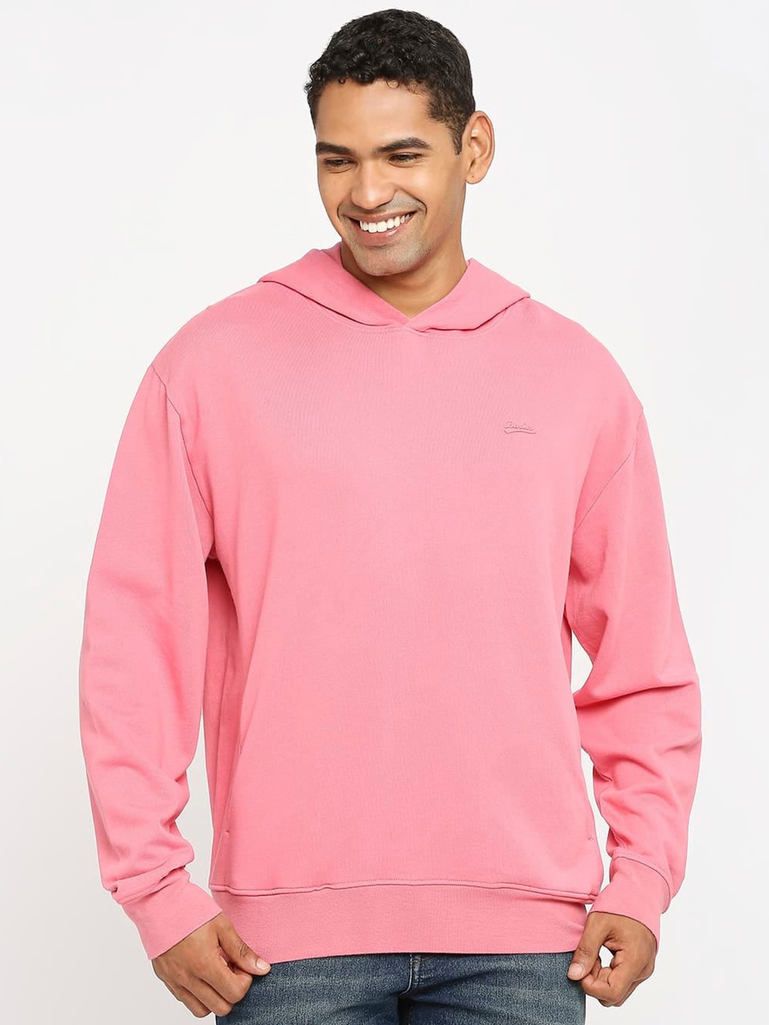 

Basics Comfort Fit Non Brushed Fleece Hooded Cotton Pullover Sweatshirt, Peach