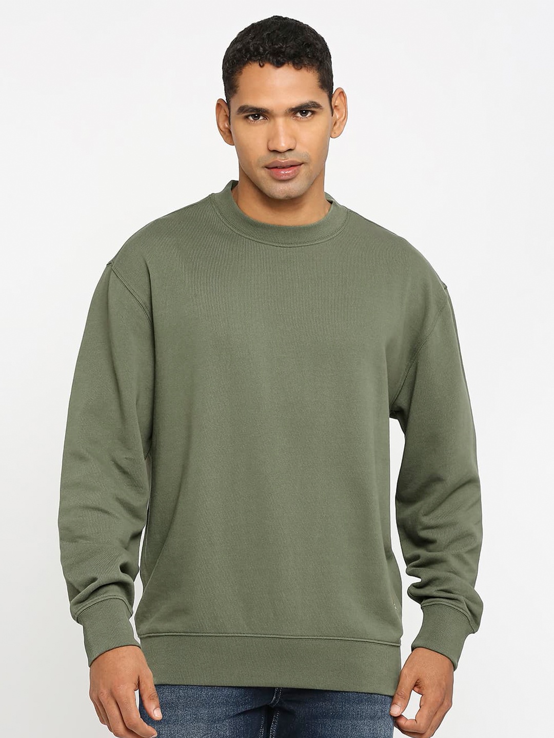 

Basics Round Neck Cotton Comfort Fit Pullover Sweatshirt, Green