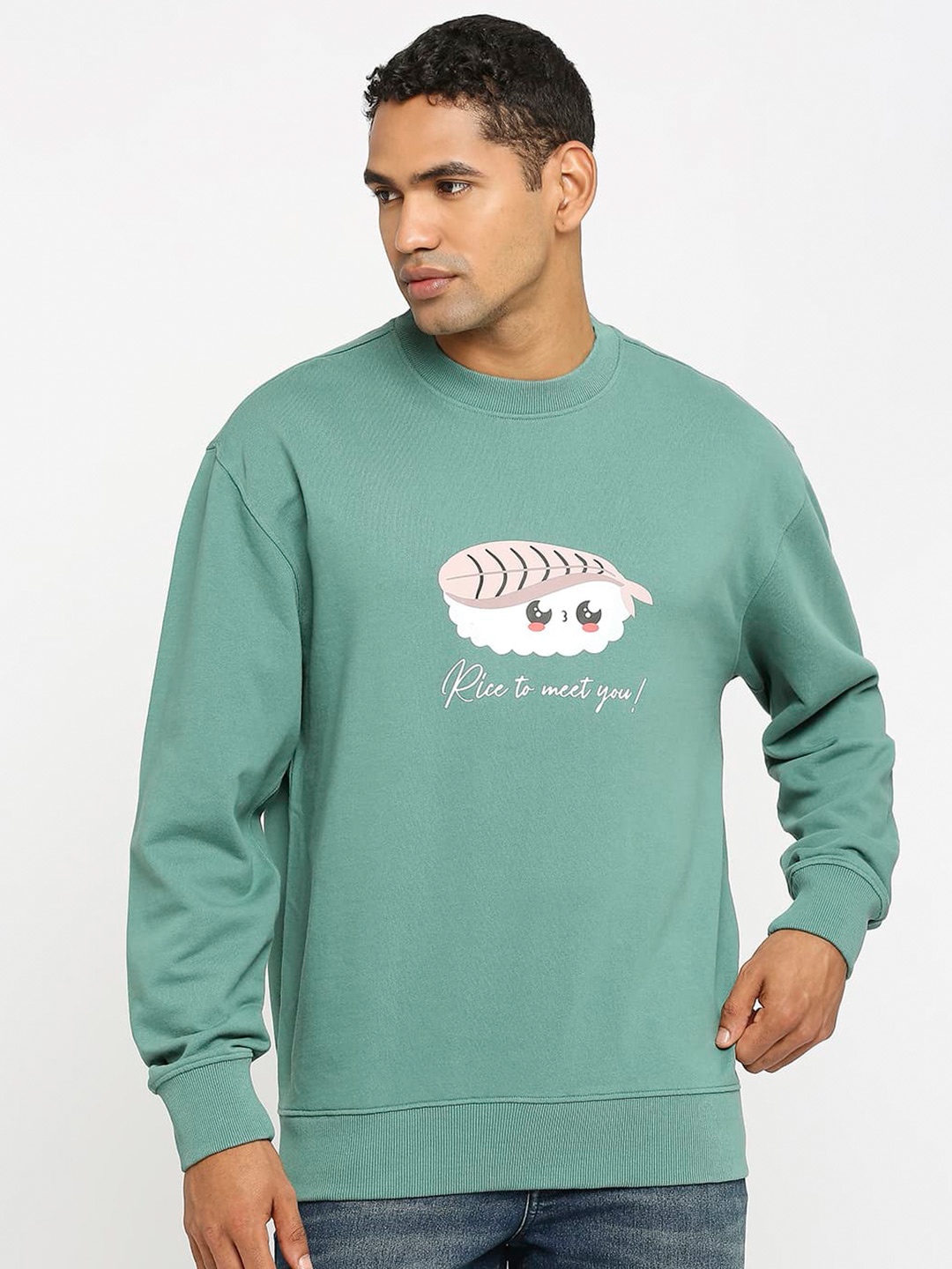

Basics Graphic Printed Round Neck Cotton Comfort Fit Sweatshirt, Green