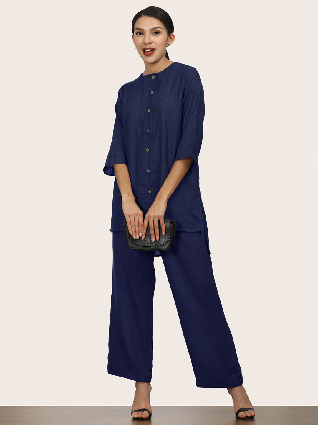 

Saltpetre Belted Linen Top & Trousers Co-Ords Set, Navy blue