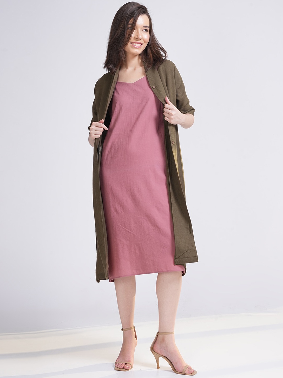 

Saltpetre Pack Of 2 A-Line Knee Dress With Jacket, Olive