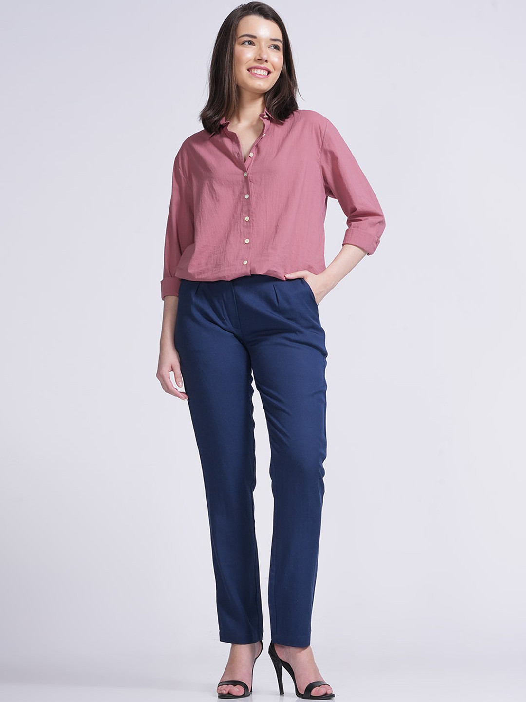 

Saltpetre Opal Long Sleeves Pure Cotton Shirt With Trousers, Pink