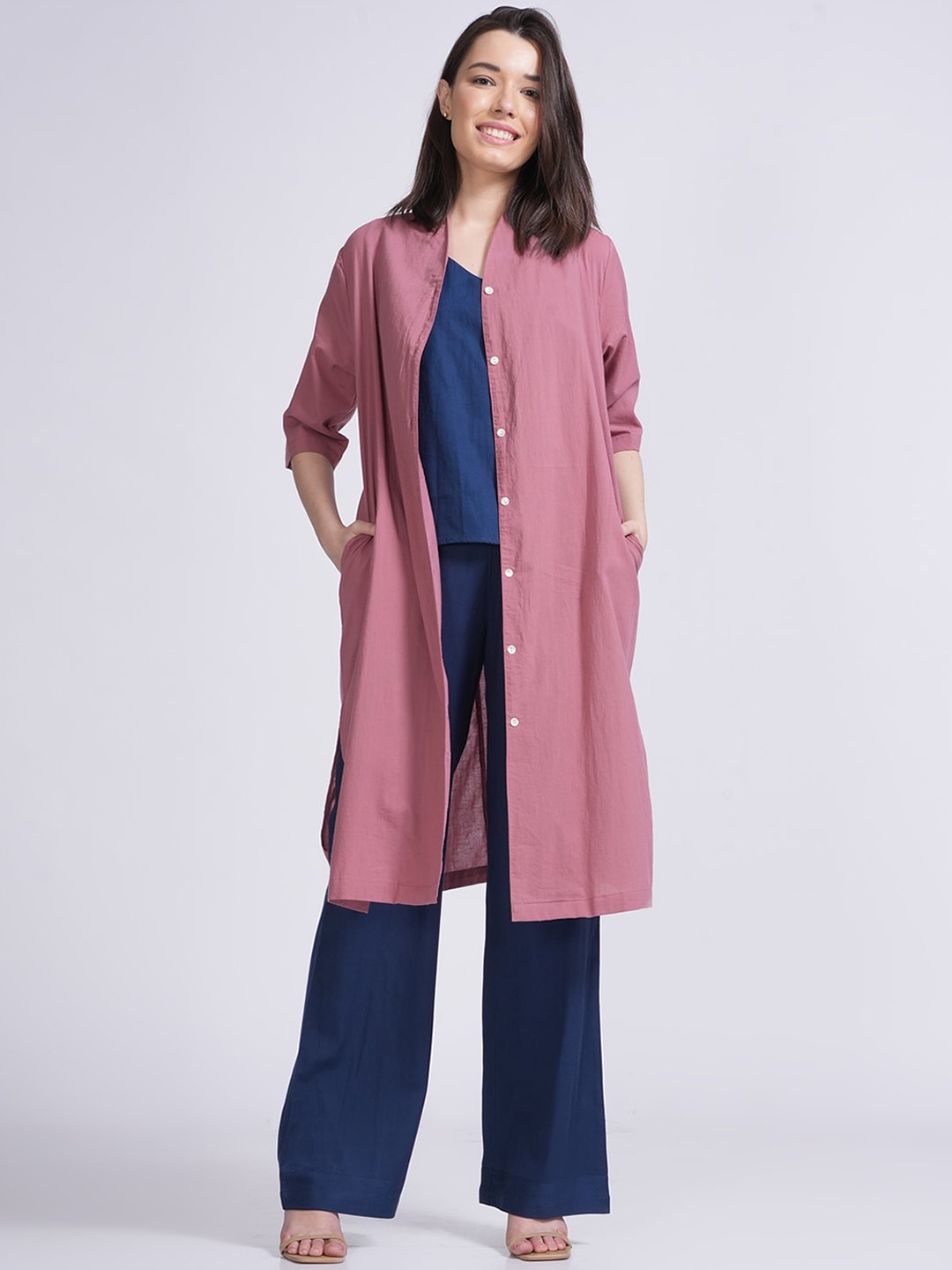 

Saltpetre Dakota Shoulder Straps Top With Longline Shirt & Trousers, Pink